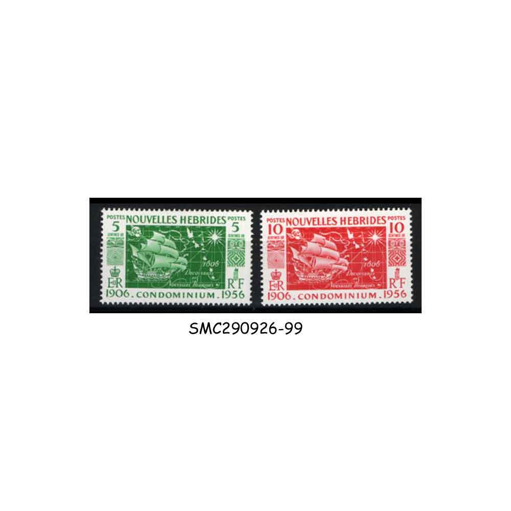 Stamps from NEW HEBRIDES - 1956 MAP & SHIP SCOTT#94 & 95 - 2V - MINT NH